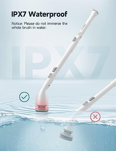Hicozy Electric Spin Scrubber HS1, Cordless Shower Scrubber with 4 Replaceable Brush Heads Adjustable Extension Handle, Power Cleaning Brush for Bathroom, Floor, Tile, Kitchen White - Image 7