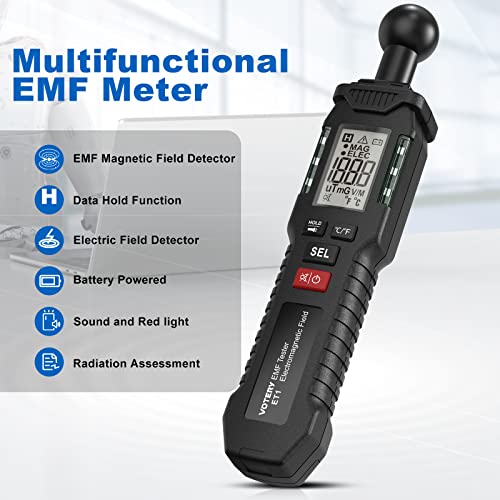 EMF Meter, Votery Rechargeable Electromagnetic Field Radiation Detector Digital EMF Detector with LCD, Temperature Measure, Hand-held Magnetic Field Detector for Home, Office, Outdoor - Image 2