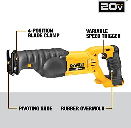 DEWALT 20V MAX Reciprocating Saw, 3,000 Strokes Per Minute, Variable Speed Trigger, Bare Tool Only (DCS380B), Black/Clear - Image 2