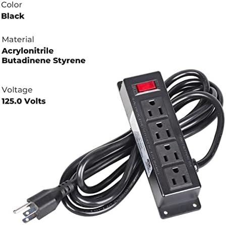 Mountable Power Strip with 4 Outlet, Wall Mount Under Desk Power Strip with 10ft Cord, Flat Plug Power Socket for Home, Office, Industrial, Black - Image 3