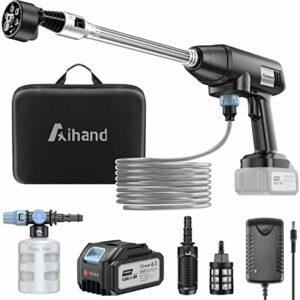 Aihand Cordless Pressure Washer, 652PSI Portable Power Cleaner with Rechargeable 4.0Ah Battery 6-in-1 Nozzle, Handheld High-Pressure Car Washer Gun for Home/Floor Cleaning & Watering, Charger Included