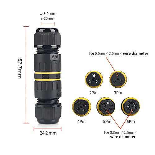 IP68 Outdoor Waterproof Electrical Wire Connector for 5-12mm Wire Diameter, (Max 16A, 450V), 2 Way (5 Pin) - Image 3
