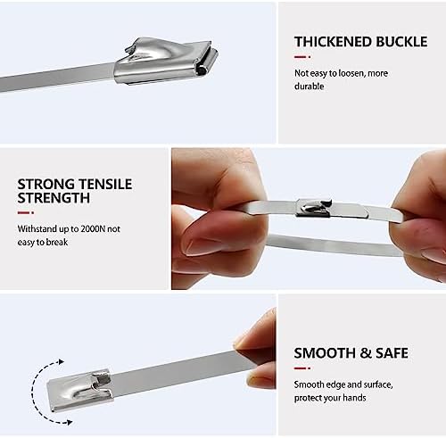 Metal Zip Ties - Heavy Duty Self-Locking Stainless Steel Cable Ties for Machinery, Vehicles, Farms, Pipes and More (11.8 inch, 100pcs) - Image 4