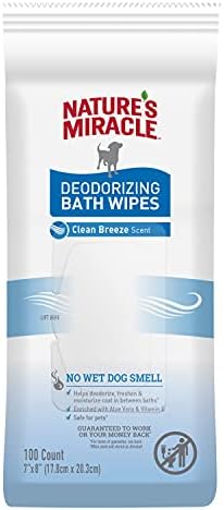 Nature's Miracle Deodorizing Bath Wipes for Dogs, 100 Count, Clean Breeze Scent