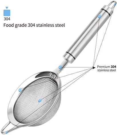 SUNWUKIN 304 Stainless Steel Fine Mesh Strainers for Kitchen, Colander-Skimmer with Handle, Sieve Sifters for Food, Tea, Rice, Oil, Noodles, Fruits, Vegetable - Image 2