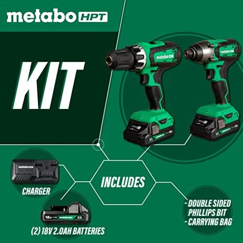 Metabo HPT 18V MultiVolt Hammer Drill and Impact Driver Combo Kit | Cordless | 2-2.0Ah Li-Ion Batteries w/Fuel Gauge | Lifetime Tool Warranty | KC18DFX - Image 3