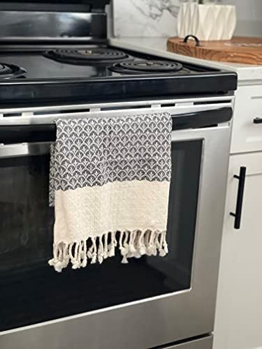 MyAprils Turkish Hand Towels for Kitchen Bath Set of 2, Decorative Hand Towel Farmhouse Rustic, Black Hand Towels for Kitchen Tea Dishcloth 100% Cotton Bathroom Towel Hand Face Head - Black Shells - Image 7