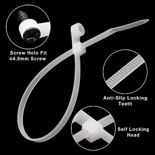 YuGtcen Zip Ties with Screw Hole 8 inch, 150 Pcs Mountable head Cable Tie Multipurpose Heavy Duty Nylon Zip Tie for Indoor and Outdoor (8 inch -White) - Image 5