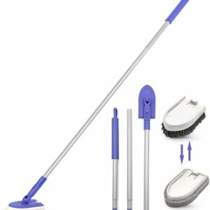 Shower Scrubber Cleaning Brush with 46.8 Inches Long Handle, ZUBULUN 2 in 1 Tub and Tile Scrubber with 2 Non-Scratch Scrub Brush Replacement for Bathroom, Wall, Kitchen, Bathtub, Floor