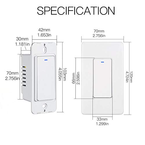 MoesGo WiFi Wall Push Button Smart Light Switch No Screw Panel Smart Life/Tuya Wireless Remote Control Single Pole or 3-Way Multi-Control Association Voice Control with Alexa,Google Home White 1 Gang - Image 7