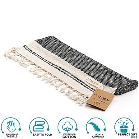 Evelynen Turkish Hand Towels for Bathroom & Kitchen Towels Decorative Set of 2 | Boho Farmhouse Hand Towels with Hanging Loops for Face, Tea, Dish, Kitchen & Bath |%100 Cotton (16" x 32" - Black) - Image 6