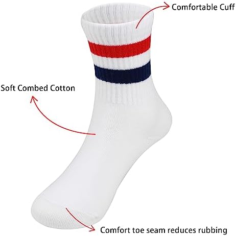 COTTON DAY Unisex Little Kids Youth Boys Girls Soft Cotton White Athletic Socks with Stripes - Image 4