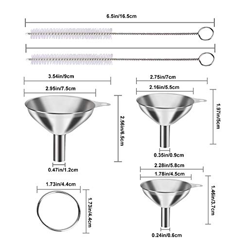 6Pcs Metal Stainless Steel Funnel, Large Small Funnel Set of 3, Food Grade Mini Funnels for Kitchen Use Filling Bottles Flask Cooking, 2 Brushes YLYL - Image 2