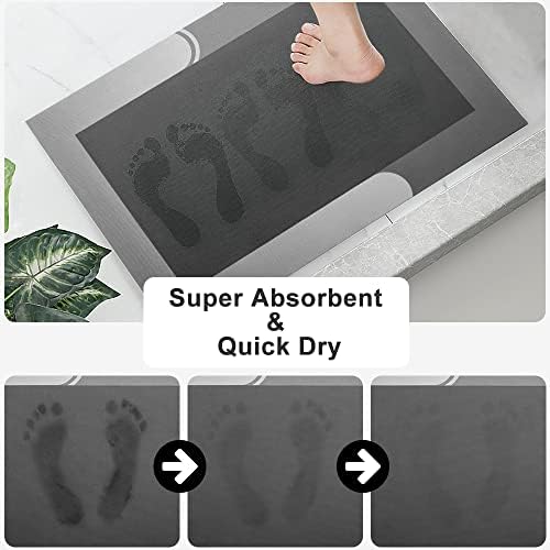 Kmson 2 Piece Bath Mat Set , Napa Skin Non Slip Ultra Soft and Super Absorbent Diatomite Bathroom Rugs, Dirt Barrier Quick Dry Floor Door Mat Kitchen Rug Grey - Image 2
