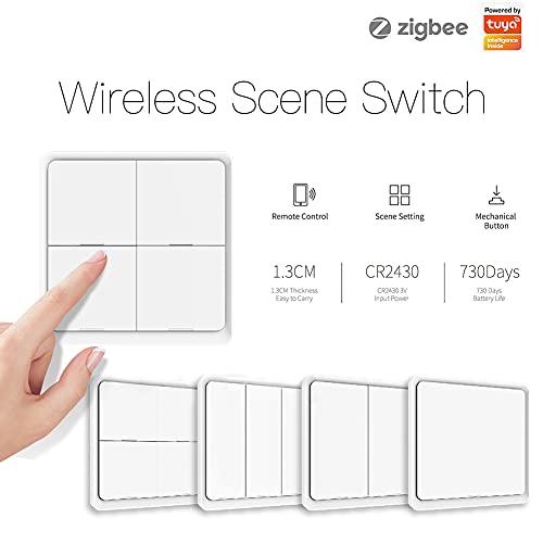 ZigBee Wireless Remote Control Smart Switch Wall Panel Transmitter,Requires MoesGo zigbee Hub,Smart Life/Tuya APP Remote Control, Wireless Button for Smart Home Devices and Scenes White - Image 2