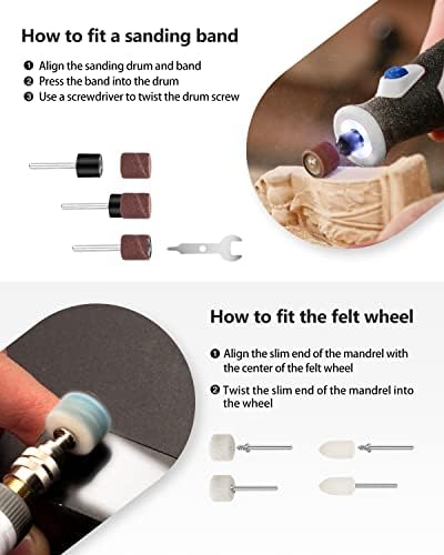 AVID POWER Cordless Rotary Tool 2.0 Ah 8V Rechargeable Rotary Tool with 4 Front LED Lights, 5 Speeds and 60 Pieces Rotary Tool Accessories for Carving, Engraving, Sanding, Polishing and Cutting - Grey - Image 8