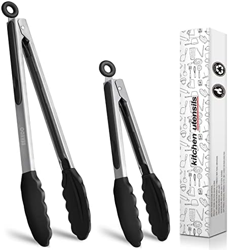 EEKEDO Kitchen Tongs, Stainless Steel Silicone Tongs for Cooking 600ºF High Heat-Resistant BBQ Grilling Locking Tongs, Set of 2-9" and 12" - Image 7