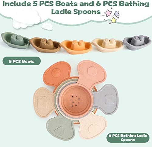 KODGEUSM 11 Pieces Bath Toys for Bathtub Without Mold, Bath Toys Floating Boat and Bath Spoon, Bath Toys for Babies and Toddlers, Birthday Gifts for Toddlers,Stacking Toys for Toddlers 1-3 - Image 2