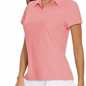 Women's Golf Polo Shirts V Neck UPF 50+ Collared Short Sleeve Tennis Shirt Lightweight Quick Dry Sun Protection Shirts