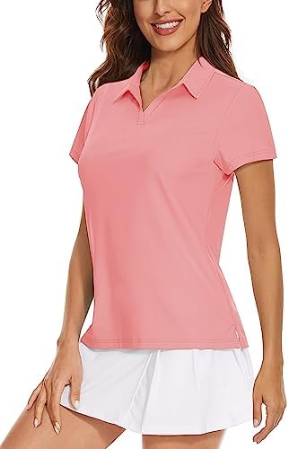 Women's Golf Polo Shirts V Neck UPF 50+ Collared Short Sleeve Tennis Shirt Lightweight Quick Dry Sun Protection Shirts