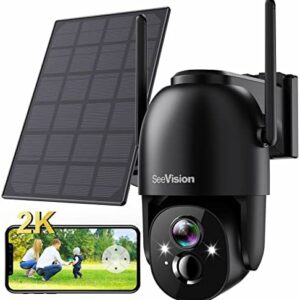 Solar Security Cameras Wireless Outdoor, SeeVision 2K Battery Powered PTZ WiFi 3MP Security Camera for Home with Spotlight, PIR Motion Detection,Siren, Color Night Vision, 2-Way Talk, SD/Cloud Storage