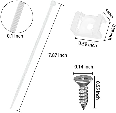 100 Pieces Cable Tie Mount Base Saddle Type Mount Wire Holder, 100 Pieces Cable Zip Ties with Self-Locking (203.2 x 3.3mm) and 100 Pieces Deep Thread Pan Head Screws (WHITE) - Image 3