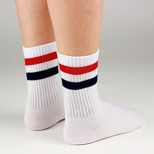 COTTON DAY Unisex Little Kids Youth Boys Girls Soft Cotton White Athletic Socks with Stripes - Image 8
