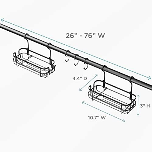 Zenna Home Bathroom Organizer Shower Caddy or Storage for Kitchen, Pantry, Closet, Kids Toys, with 2 Baskets and 3 Hooks, Adjustable Tension Rod, No Drilling, Fits Spaces from 26” to 76”, Matte Black - Image 5