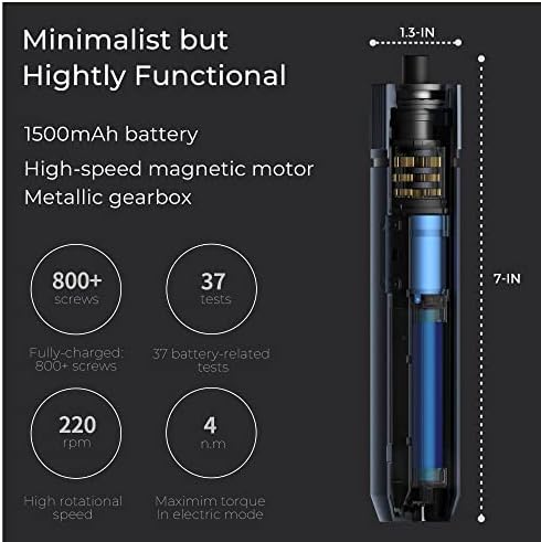 HOTO Electric Screwdriver Kit, 3.6V Cordless Screwdriver Set, Upgraded Capacity, Magnetic Case Lid, Mechanical Knob, 25 S2-steel Bits, 1500 mAh 800 Times, Manual & Electric, USB-C Charging, LED Light - Image 4