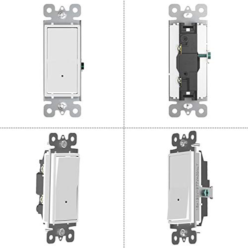 2 Pack Illuminated Light Switch, Decora Paddle Rocker Light Switch with LED Night Light, Automatic On/Off Sensor, Single Pole, 15Amp 120/277Volt, White - Image 7