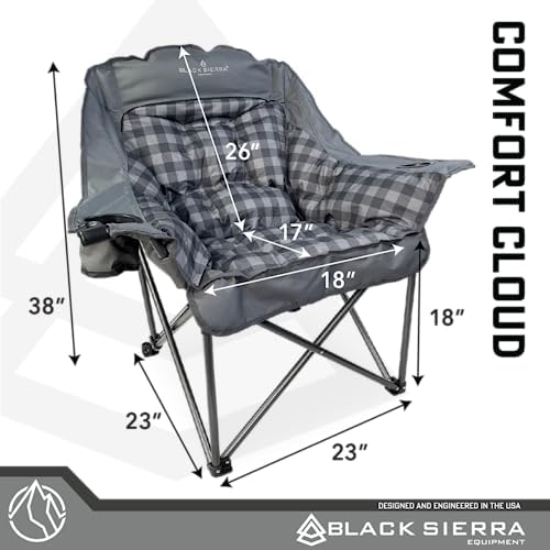 Black Sierra Comfort Cloud Deluxe XL Padded Camping Chair, Oversize Folding Chair with Cup Holder and Carrybag, Heavy Duty Outdoor Portable Chair Supports 400 Lbs, Oversize Camp, Patio, or Deck Chair - Image 3