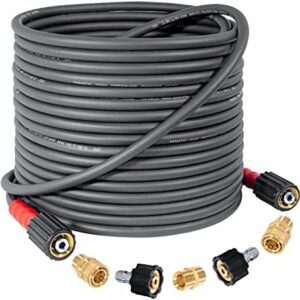 YAMATIC Super Flexible Pressure Washer Hose 50FT X 1/4", Kink Resistant Real 3200 PSI Heavy Duty Power Washer Extension Replacement Hose With M22-14mm x 3/8" Quick Connect Kit For Gas & Electric, Grey