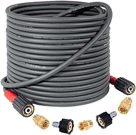 YAMATIC Super Flexible Pressure Washer Hose 50FT X 1/4", Kink Resistant Real 3200 PSI Heavy Duty Power Washer Extension Replacement Hose With M22-14mm x 3/8" Quick Connect Kit For Gas & Electric, Grey