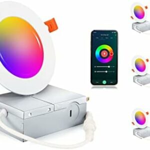 CLOUDY BAY [6 Pack] 4inch Smart WiFi LED Recessed Lights,RGBCW Color Changing Recessed Lighting,Compatible with Alexa and Google Home Assistant,No Hub Required,10W 2700K-6500K,CRI90+ Wet Location