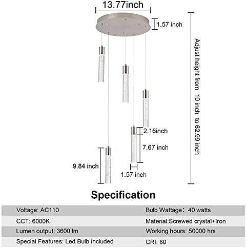 votag 5-Light Pendant Lights for Kitchen Island, Kitchen Pendant Lighting Over Island,Integrated Modern Pendant Light with Crystal 40W,6000k Dimmable - Image 2