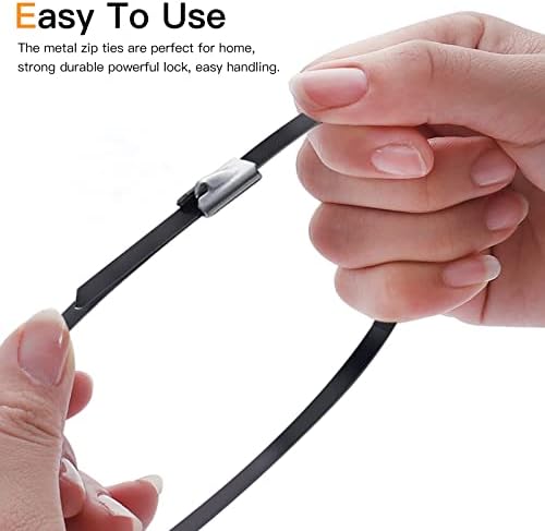 Helunsi 30 Pcs Metal Zip Ties 11.8 Inches Stainless Steel Cable Ties, Heavy Duty Self Locking Multi-Purpose, Suitable for Fixed Indoor Outdoor Exhaust Wrap Farms Pipes Cables and Fence - Black 11.8" - Image 6