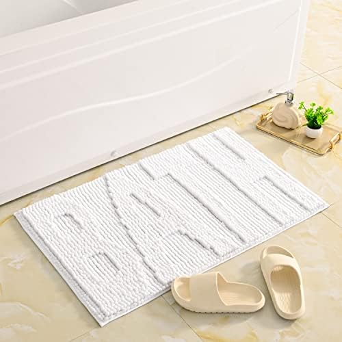 QJHOMO White Bathroom Rugs Chenille Bath Mats for Bathroom Non Slip Floor Mat, Thick Soft Shaggy Bath Rug, Super Absorbent Bathmat Quick Dry, Machine Washable Microfiber Rugs for Shower, 16 x 24 Inch - Image 6