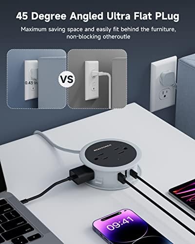 Travel Power Strip USB C, 4 FT Winding Flat Plug Extension Cord with 4 AC Outlets, 3 USB (1 USB C), Portable Mini Power Strip, Compact for Travel, Dorm Room, Cruise Essentials, Travel Gear, Grey - Image 6