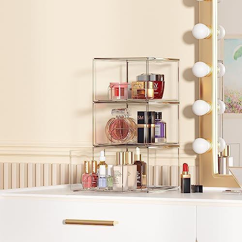 2 Pack Stackable Makeup Organizer Storage Drawers, Vtopmart 4.4'' Tall Acrylic Bathroom Organizers,Clear Plastic Storage Bins For Vanity, Undersink, Kitchen Cabinets, Pantry Organization and Storage - Image 4