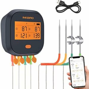 Inkbird WiFi Grill Thermometer IBBQ-4T, Wireless WiFi Meat Thermometer for Smoker, Oven, Rotisserie, Kitchen| 4 Probes with APP Calibration| Timer Alarm Mobile Notification| Digital BBQ Thermometer