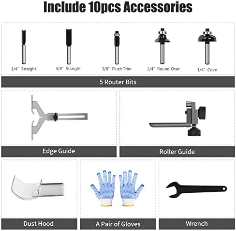 AVID POWER 6.5 Amp 1.25 HP Compact Router Tools for Woodworking, Fixed Base Wood Router with Trim Router Bits, 6 Variable Speeds, Edge Guide, Roller Guide and Dust Hood - Image 9