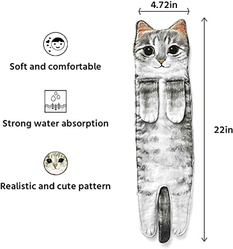 Yeikbuxa Cat Hand Towels for Bathroom Kitchen, Soft and Absorbent, Cat Gifts Cute Decorative Cat Decor Hanging Washcloths Face Towels, Funny Gifts for Cat Lovers（Grey） - Image 2