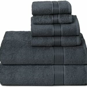 Belizzi Home Ultra Soft 6 Pack Cotton Towel Set, Contains 2 Bath Towels 28x55 inch, 2 Hand Towels 16x24 inch & 2 Wash Coths 12x12 inch, Ideal Everyday use, Compact & Lightweight - Charcoal Grey