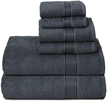 Belizzi Home Ultra Soft 6 Pack Cotton Towel Set, Contains 2 Bath Towels 28x55 inch, 2 Hand Towels 16x24 inch & 2 Wash Coths 12x12 inch, Ideal Everyday use, Compact & Lightweight - Charcoal Grey
