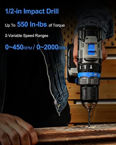 DEKOPRO Cordless Drill Combo Kit - 20V Max Brushless Impact Drill and Impact Wrench Cordless Power Tool Set with 2Pcs 2.0 Ah&4.0 Ah Lithium-Ion Batteries, Charger and Storage Bag included - Image 5