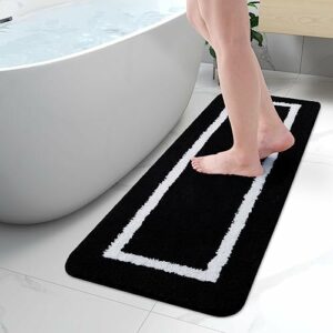 Kitinjoy Luxury Bathroom Rug Mat, Super Soft Water Absorbent Microfiber Bath Rug, Non Slip Plush Shaggy Bath Carpet, Machine Wash Dry, Bath Mats for Bathroom Floor, Tub and Shower, 17 x 47, Black