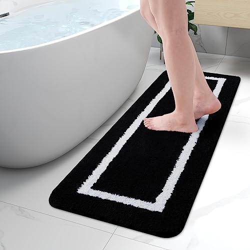 Kitinjoy Luxury Bathroom Rug Mat, Super Soft Water Absorbent Microfiber Bath Rug, Non Slip Plush Shaggy Bath Carpet, Machine Wash Dry, Bath Mats for Bathroom Floor, Tub and Shower, 17 x 47, Black