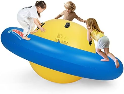 OLAKIDS 8FT Inflatable Dome Rocker Bouncer, Outdoor Kids Giant Roll and Play Seesaw Rocker with 6 Secure Handles, Max Weight 250 LBS, Toddlers Climbing Game Toy Backyard Play Center Equipment
