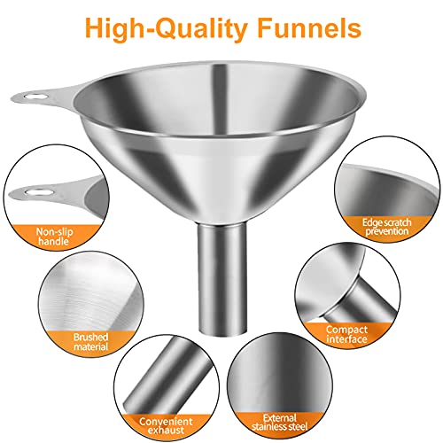 6Pcs Metal Stainless Steel Funnel, Large Small Funnel Set of 3, Food Grade Mini Funnels for Kitchen Use Filling Bottles Flask Cooking, 2 Brushes YLYL - Image 3