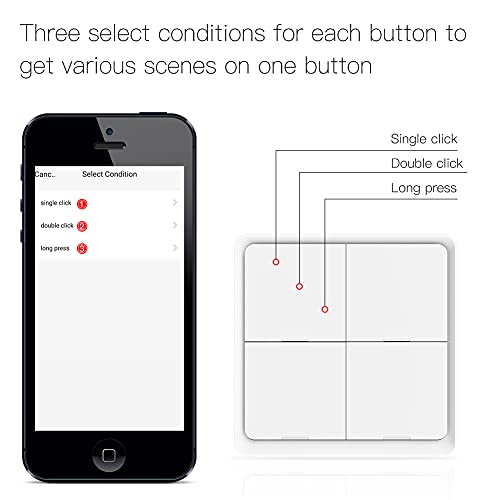ZigBee Wireless Remote Control Smart Switch Wall Panel Transmitter,Requires MoesGo zigbee Hub,Smart Life/Tuya APP Remote Control, Wireless Button for Smart Home Devices and Scenes White - Image 4